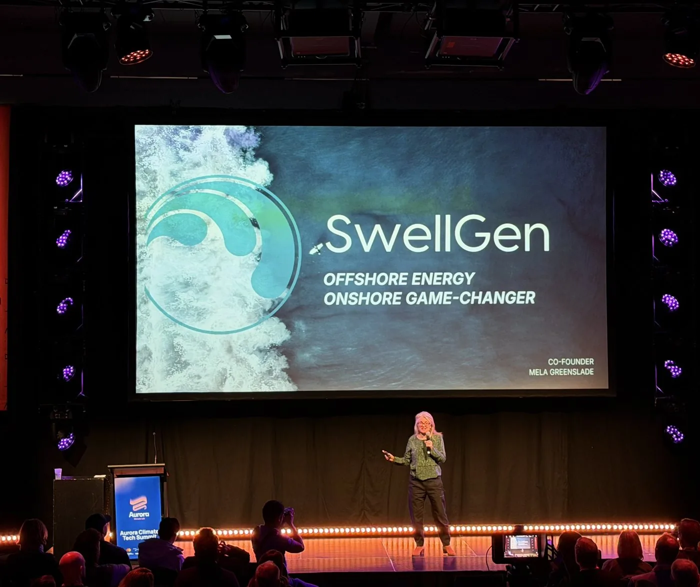 A SwellGen co-founder presenting at the Aurora Climate Tech Summit
